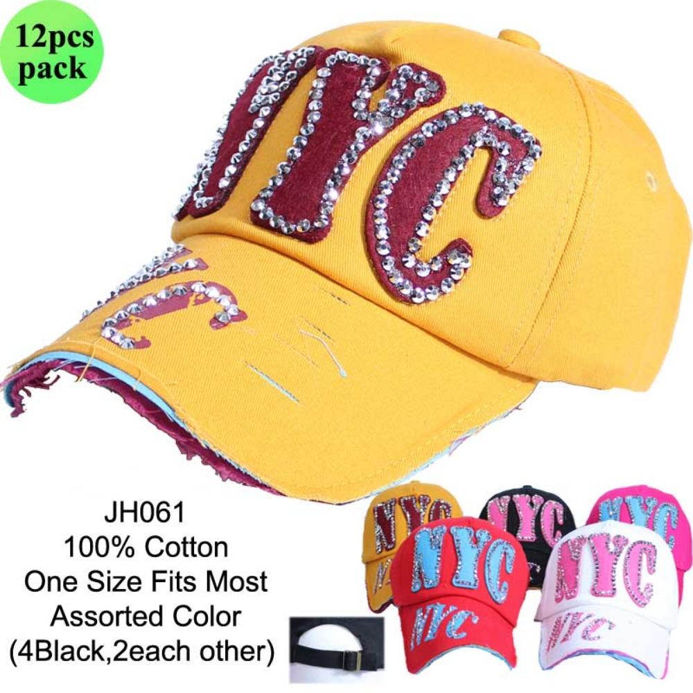 Rhinestone Studded Nyc Hat - 12Pc Set