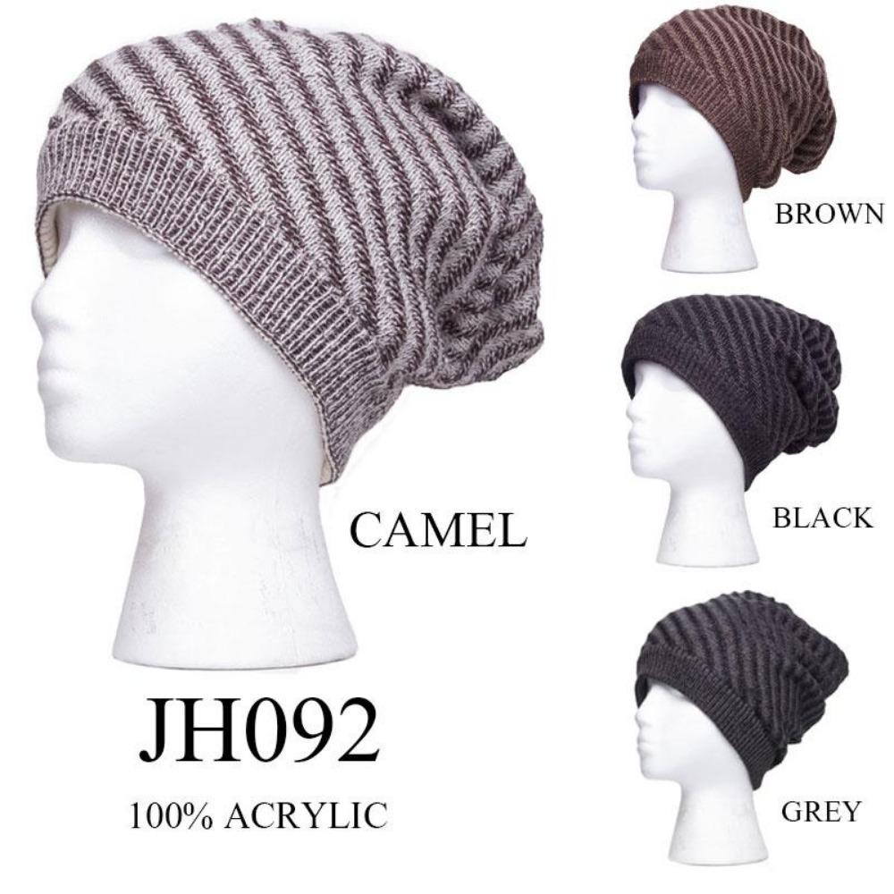 Stripe Pattern Knitted Beanie - 12Pc Set