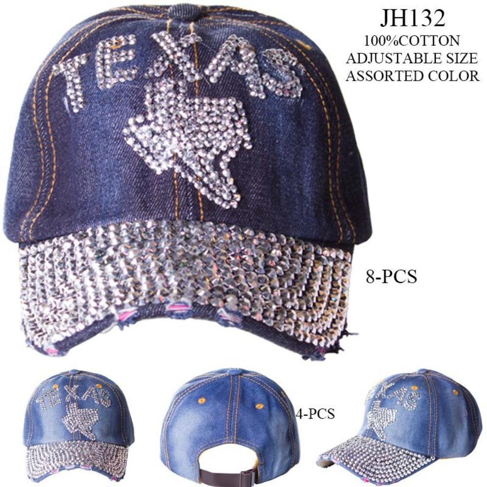 Rhinestone Studded Texas Map Denim Hat - 12Pc Set