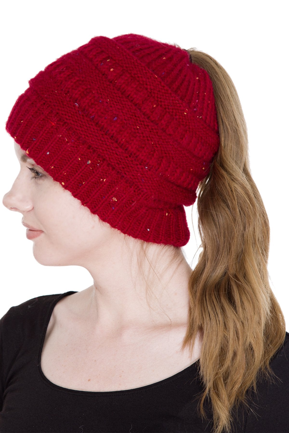 Speckled Knitted Ponytail Beanie 