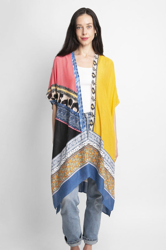 Mixed Print Long Kimono