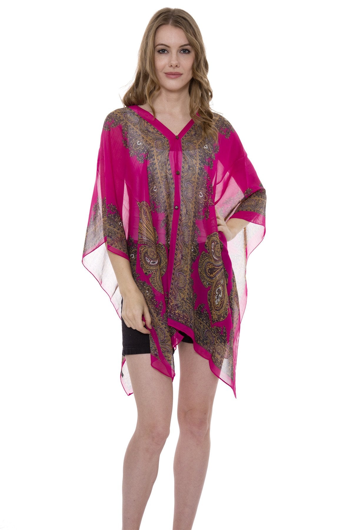 Printed Short Cover-Up W/ Button Closure