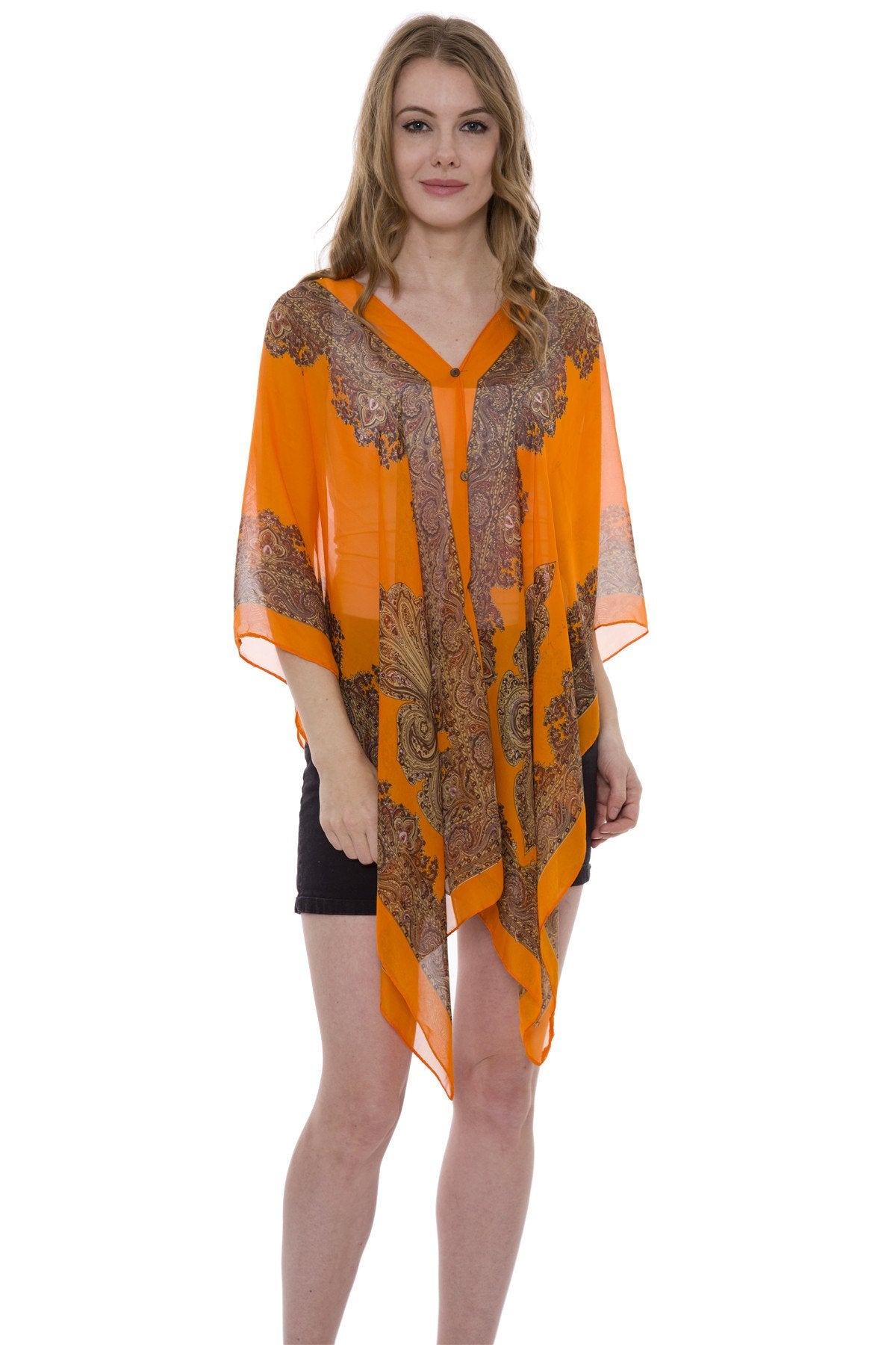 Printed Short Cover-Up W/ Button Closure