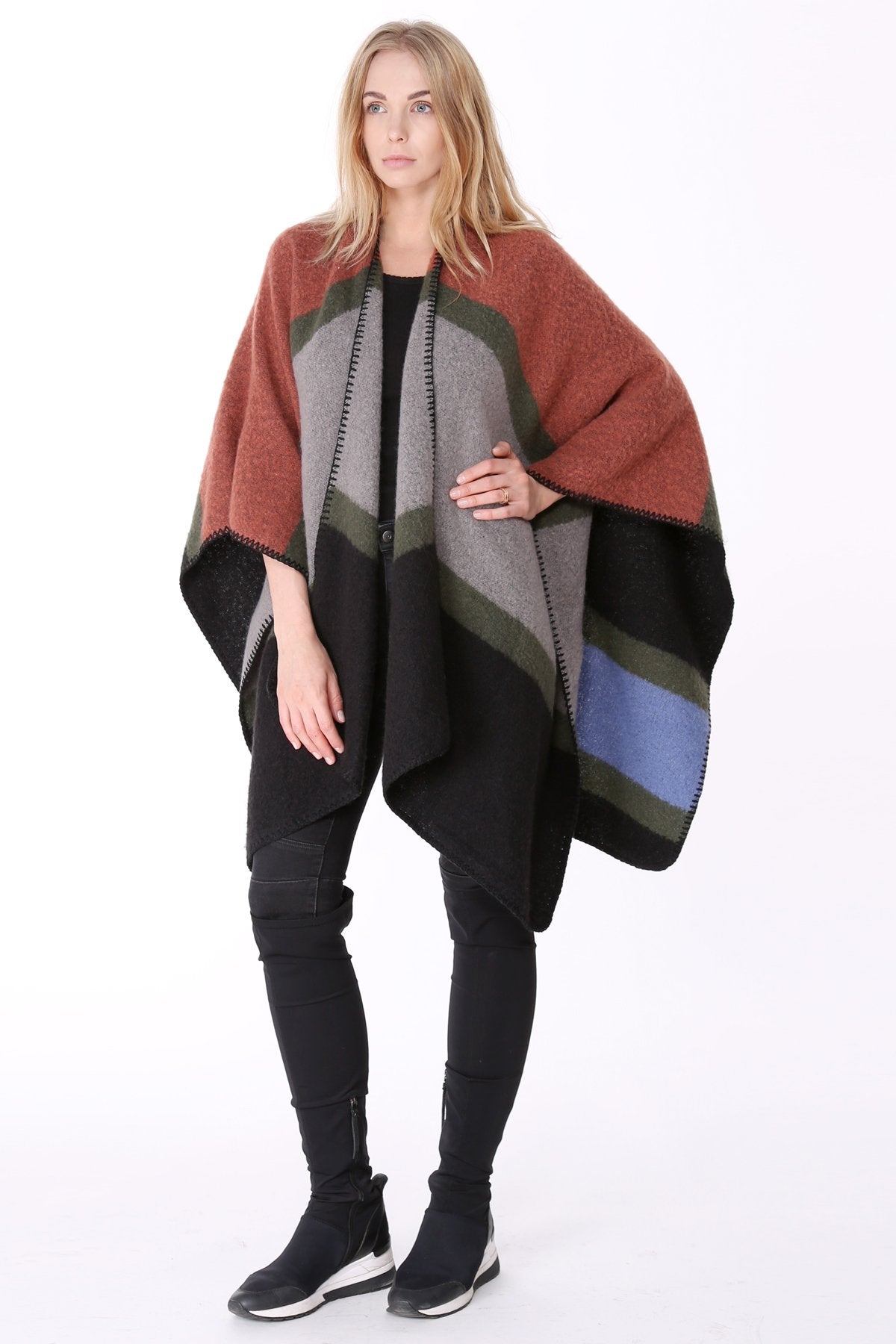 Stripe Pattern Multi-Colored Ruana
