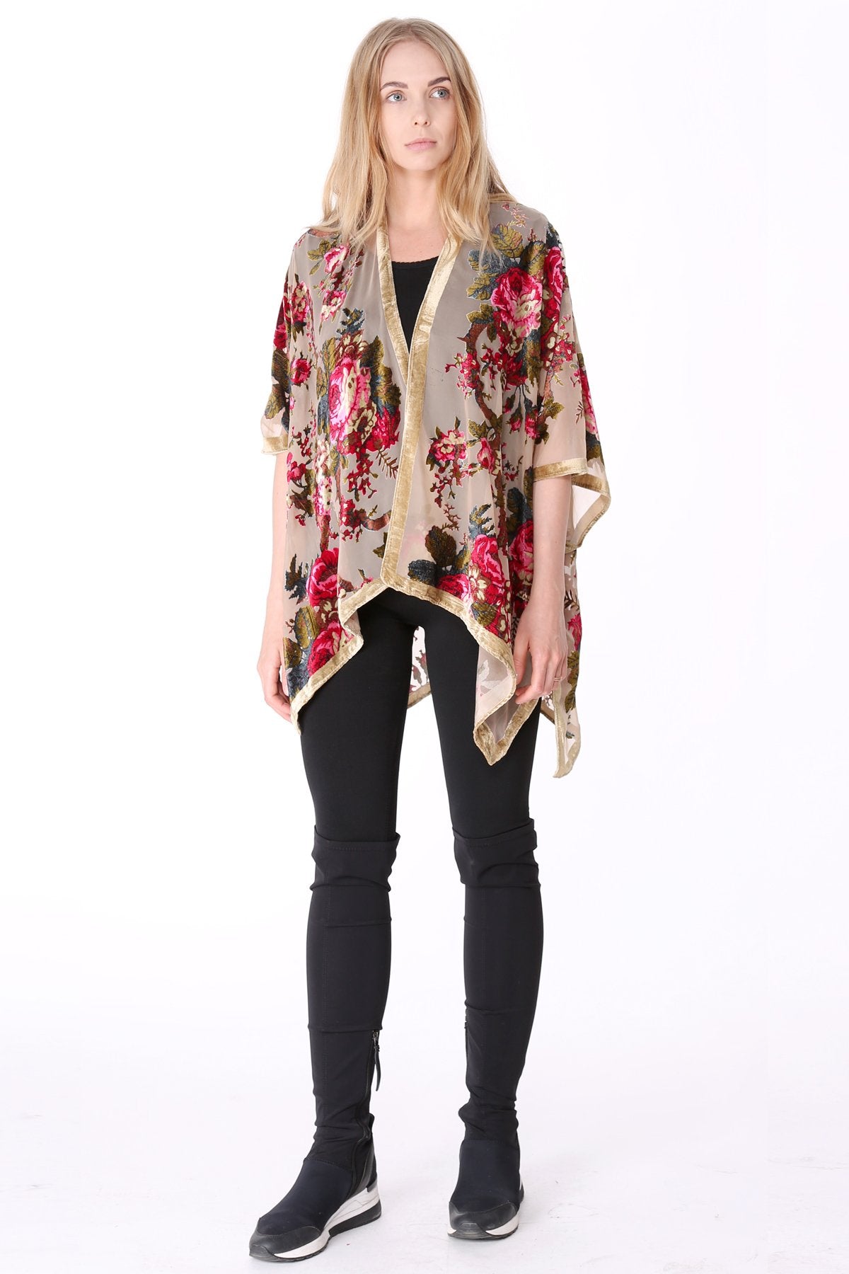 Floral Print Burnout Velvet Ruana