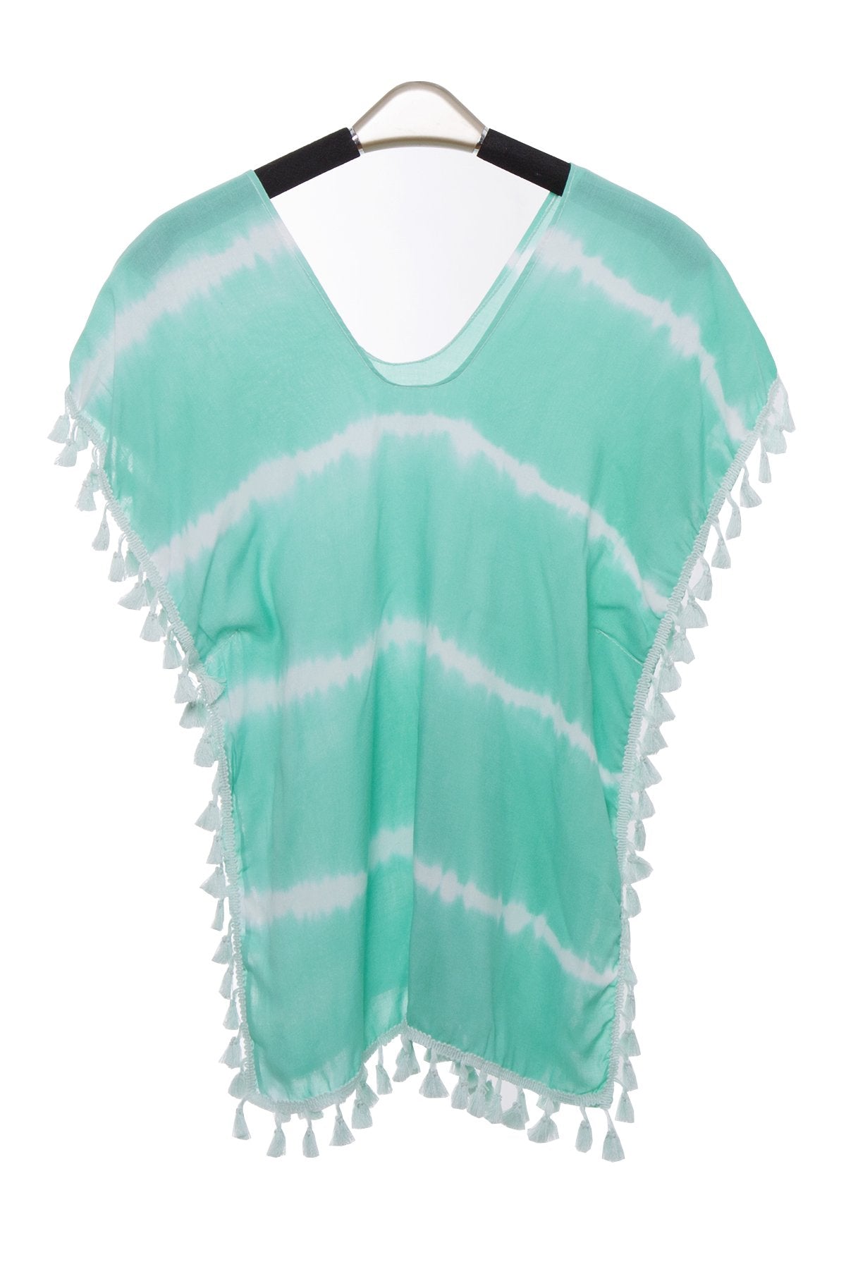 Stripe & Tie-Dye Print Cover-Up W/ Tassels