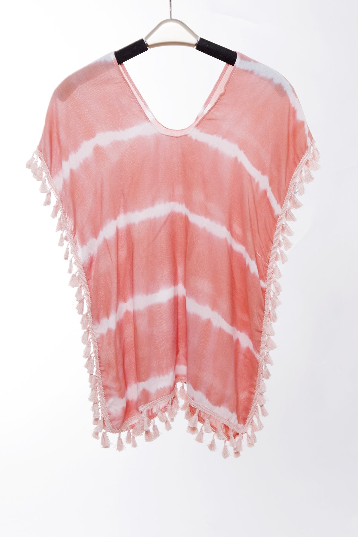 Stripe & Tie-Dye Print Cover-Up W/ Tassels