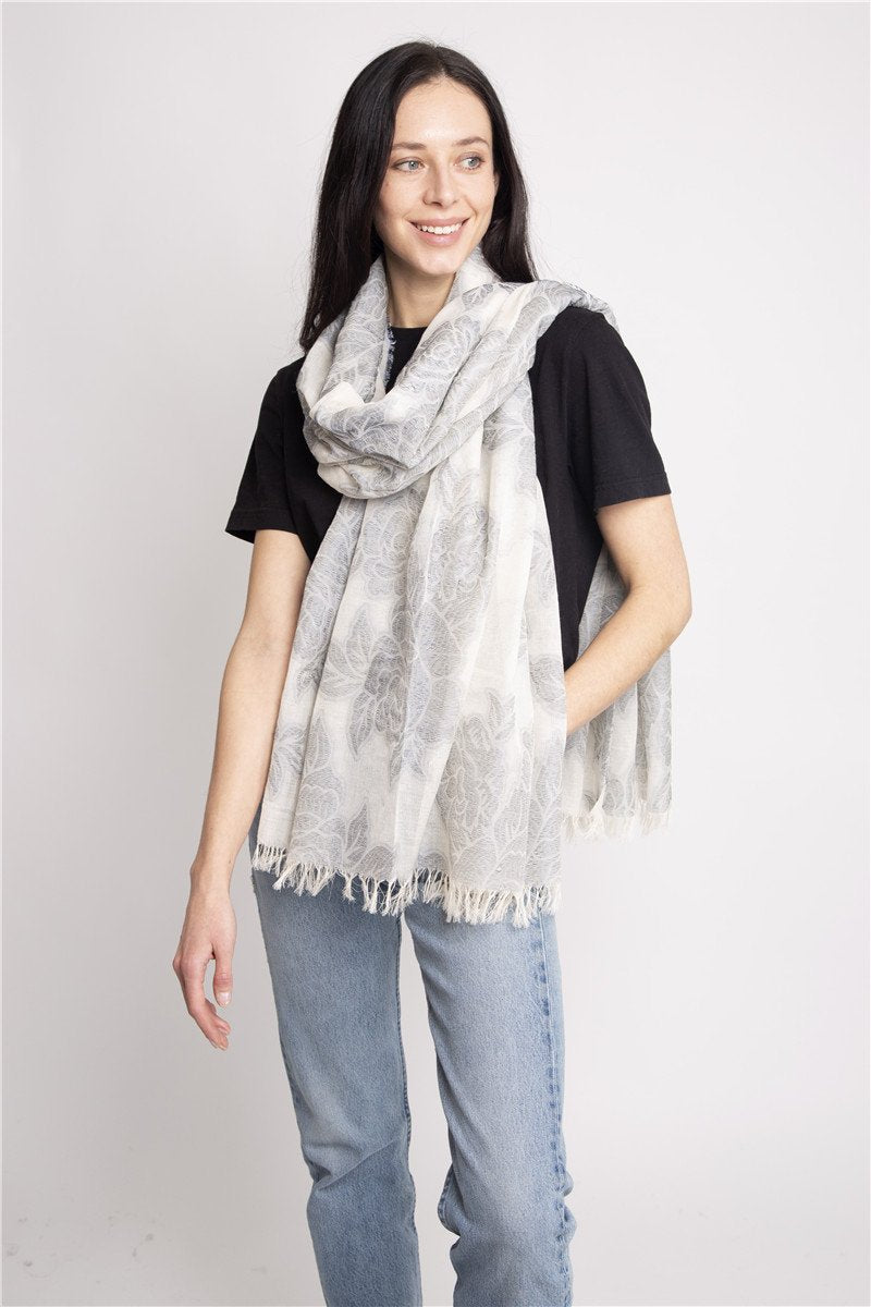 Rose Pattern Embroidery Oblong Scarf