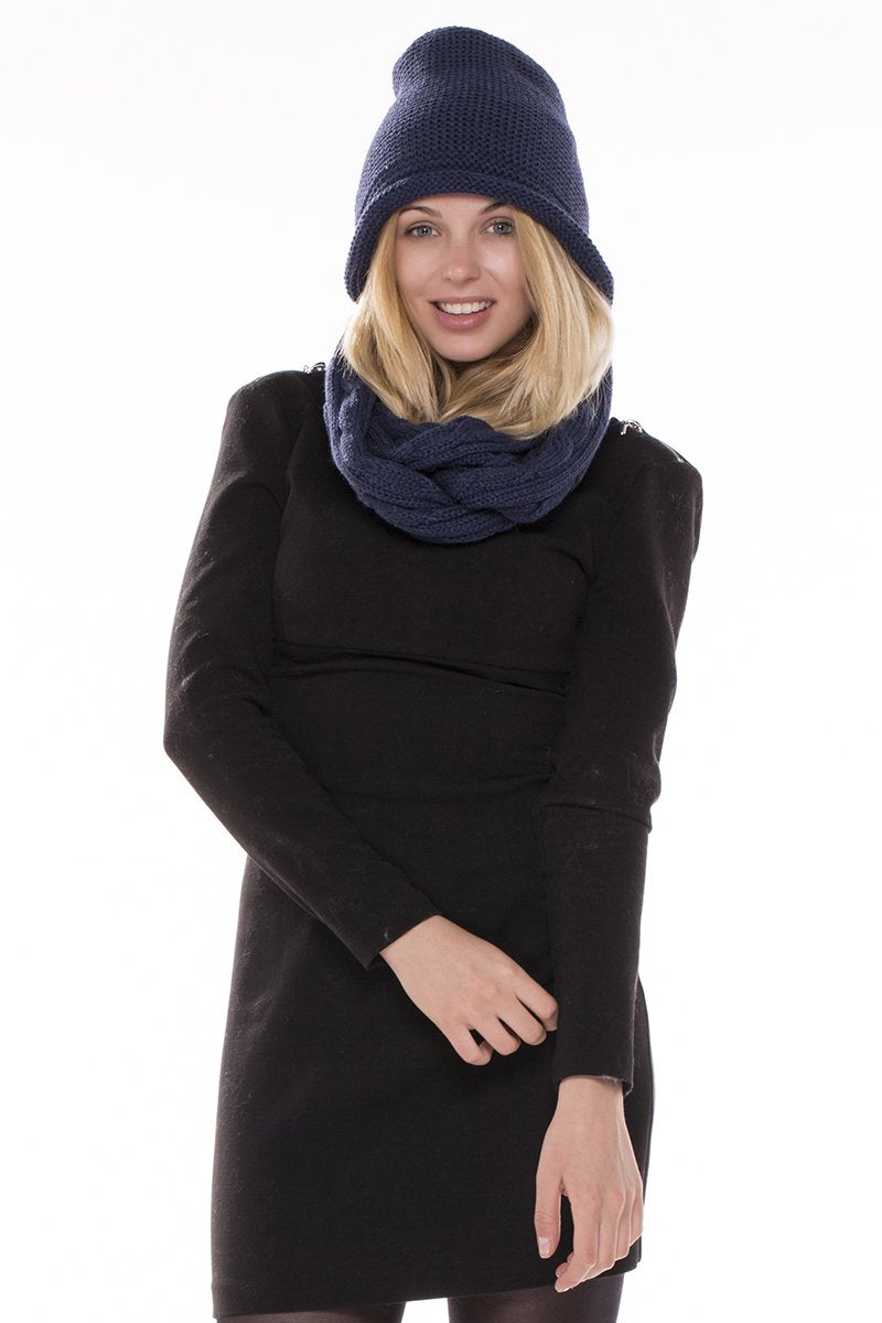 Cable Knitted Solid Color Scarf With Hat 