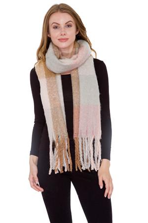 Stripes Pattern Oblong Scarf With Twisted Fringes