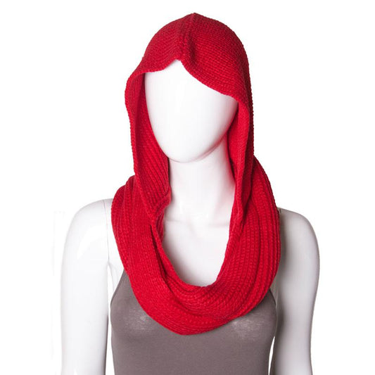 Solid Color Knitted Hoodie Infinity Scarf 