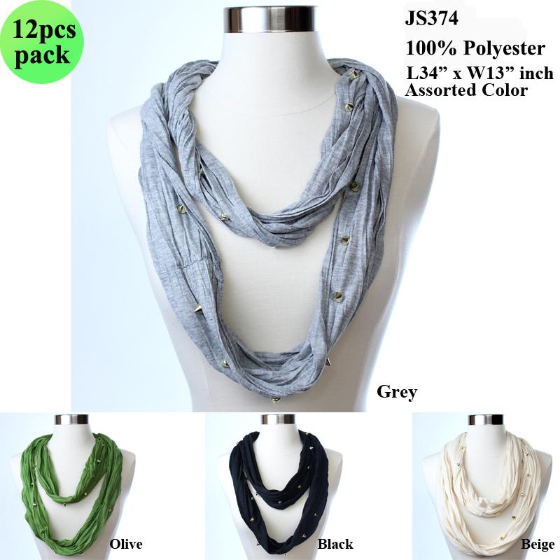 Crinkly Plain Infinity Loop Scarves W/Metal Spikes Stud