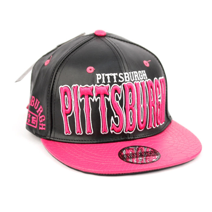Faux Leather Caps With Pittsburgh