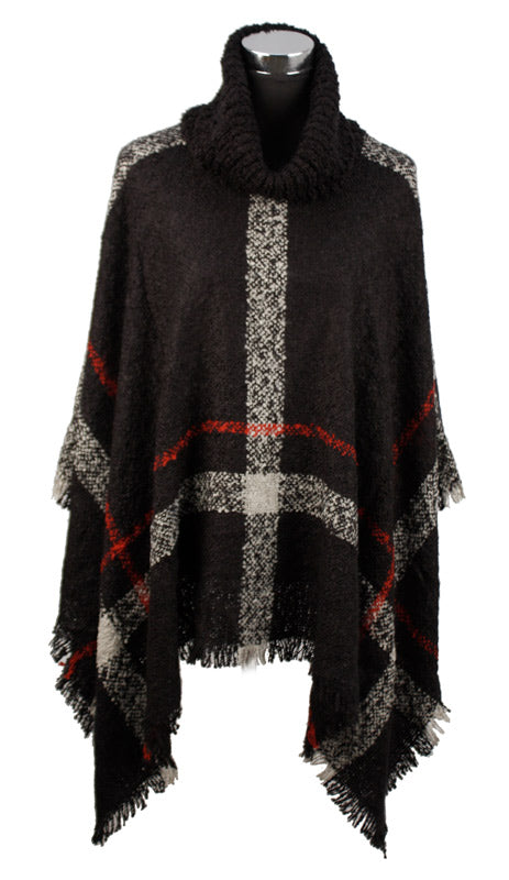 Women's Winter Knitted Poncho With High Collar