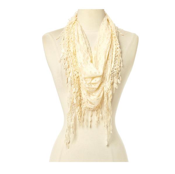 Fashion Lace Tassel Sheer Triangle Lightweight Scarf