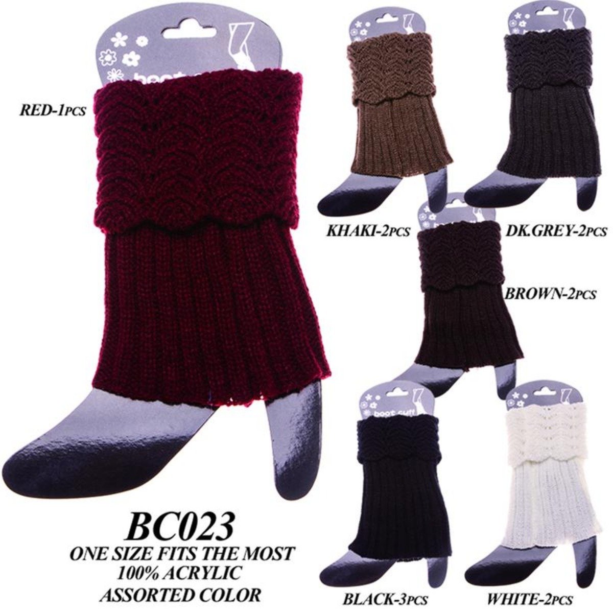 Solid Color Short Knitted Boot Cuffs - 12Pc Set