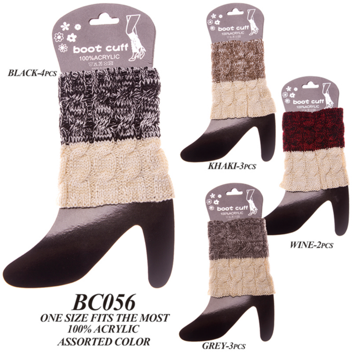 Multi-Colored Short Knitted Boot Cuffs - 12Pc Set