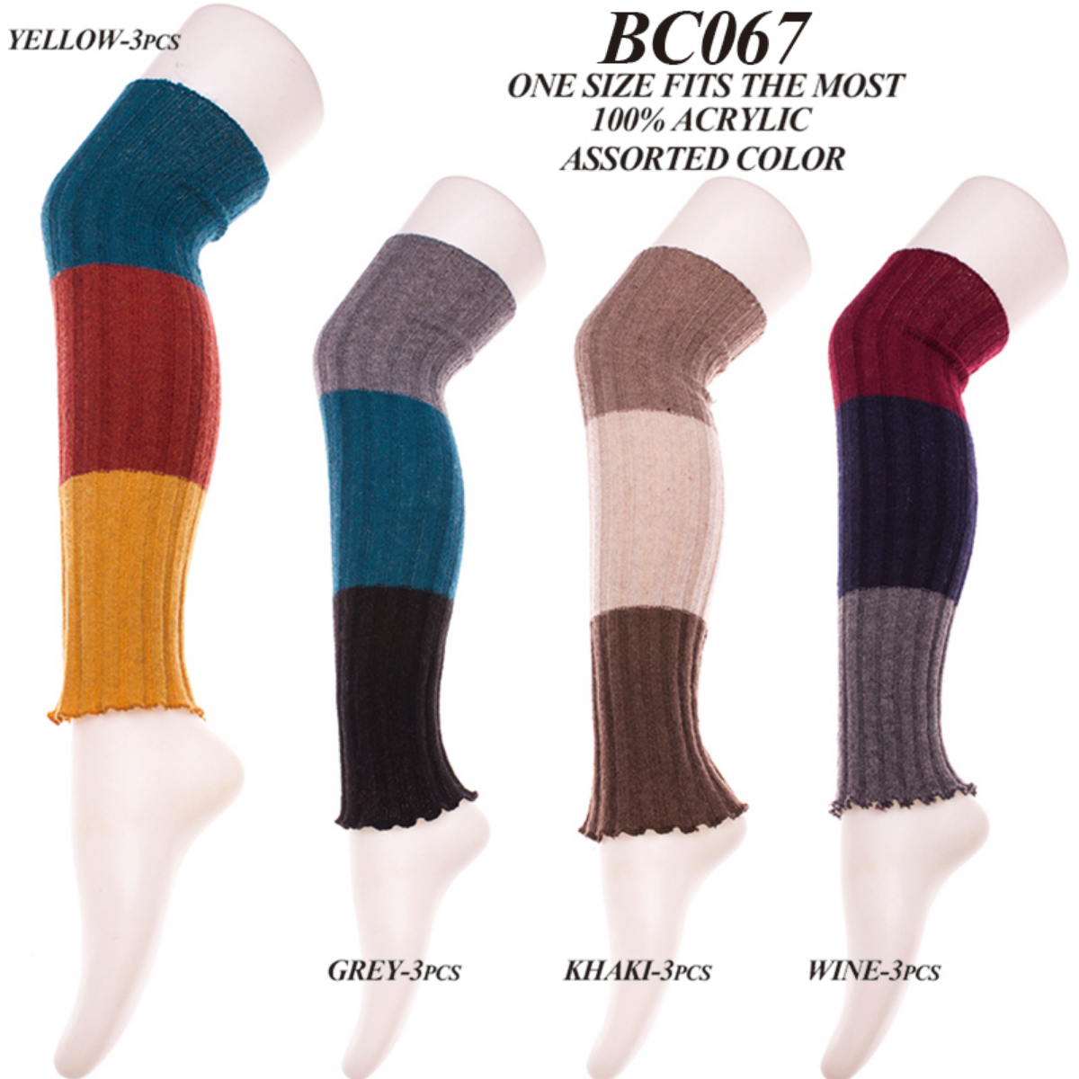 Color-Blocked Knee-High Knitted Boot Cuffs - 12Pc Set