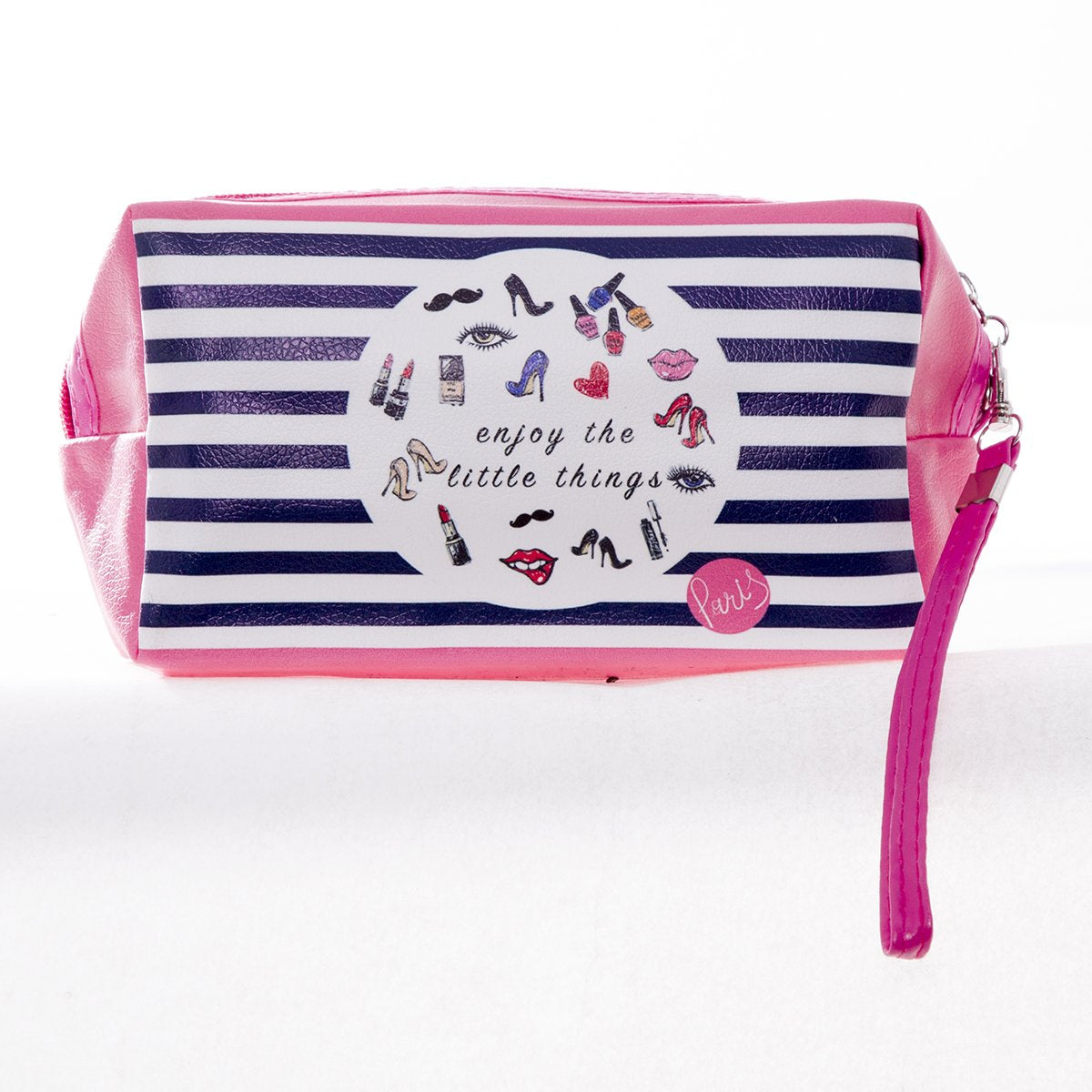 Cosmetic Theme Print Faux Leather Makeup Bag