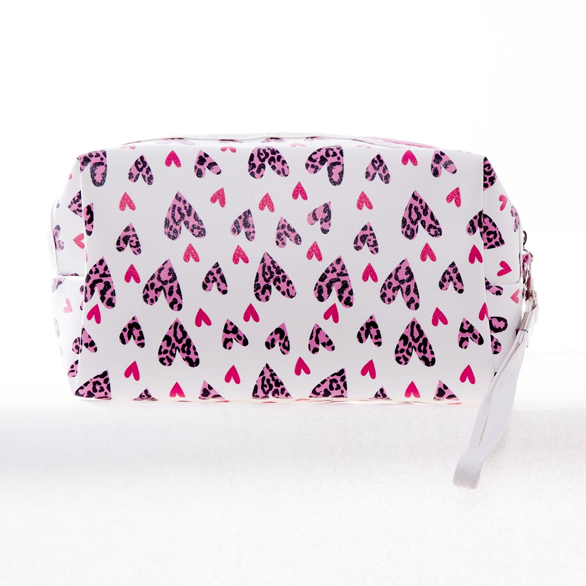 Heart Print Faux Patent Leather Makeup Bag