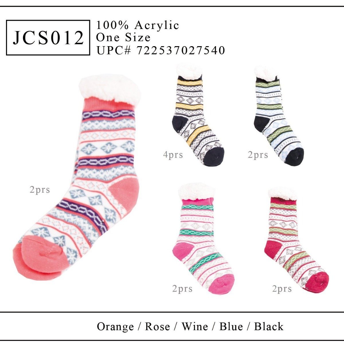 Mixed Print Non-Slip Long Knitted Socks W/ Fleece Lining - 12Pc Set