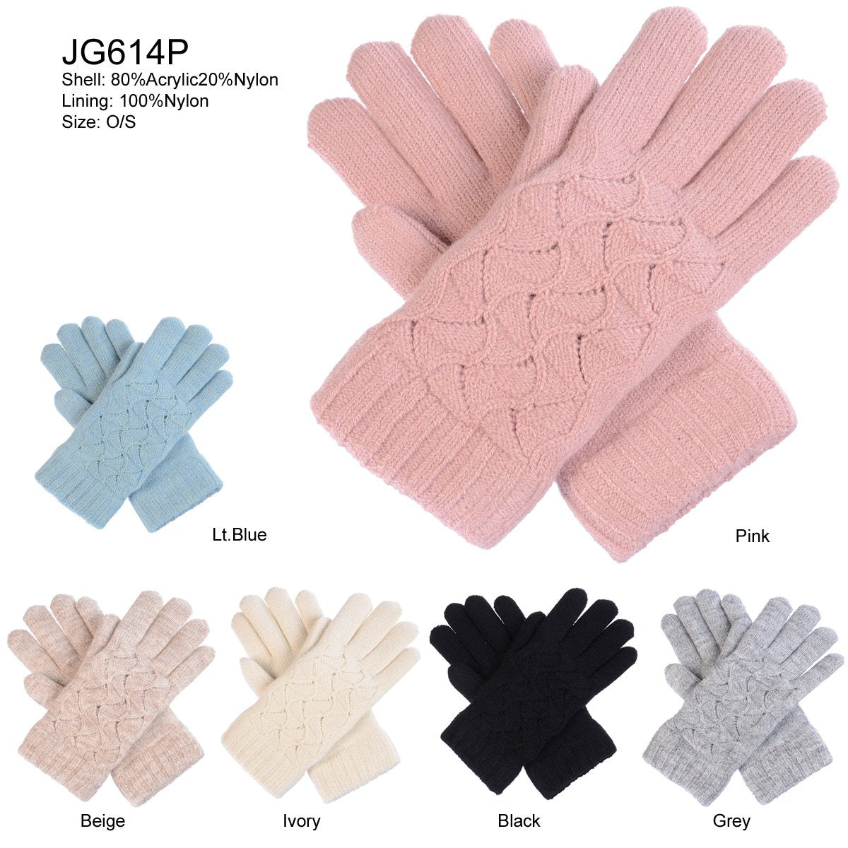 Solid Color Knitted Gloves W/ Chenille Lining - 12Pc Set