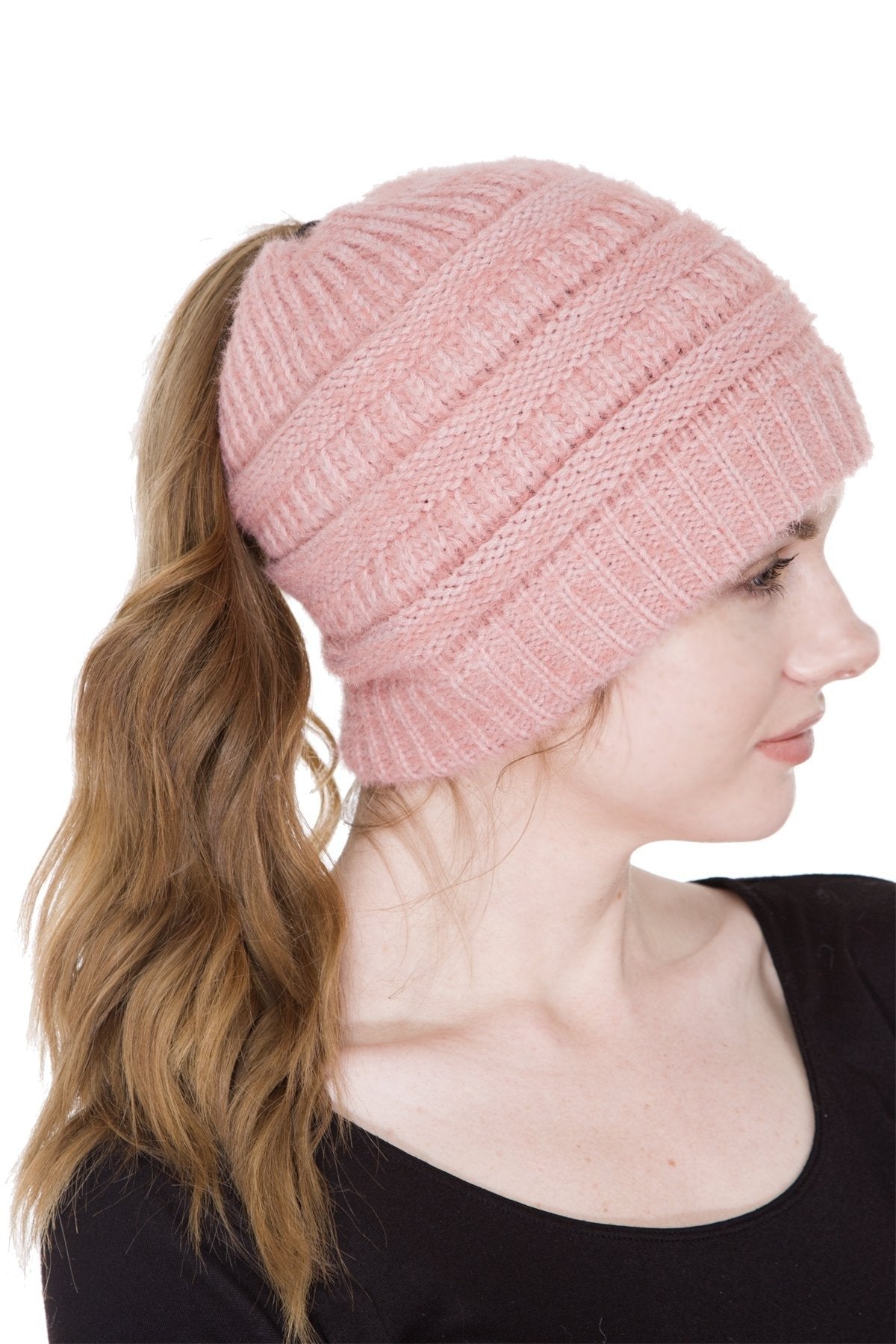 Solid Color Knitted Ponytail Beanie 