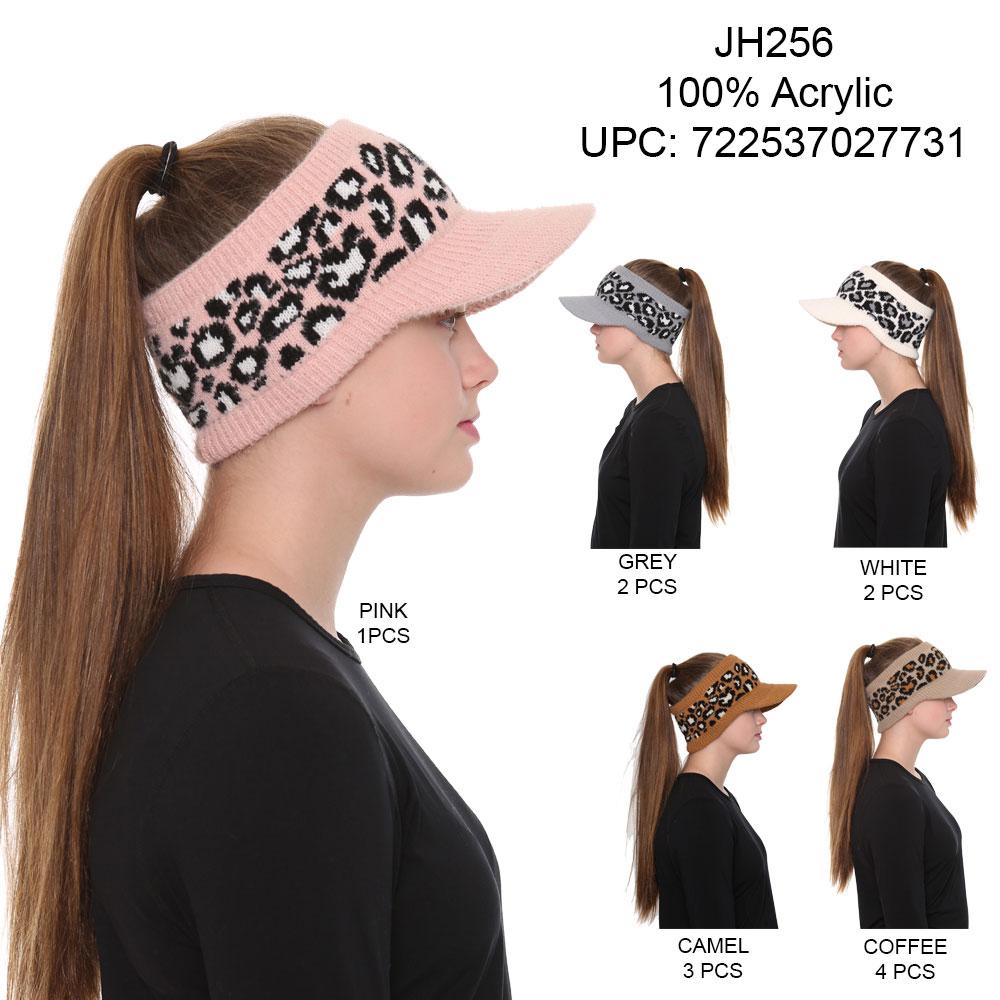 Leopard Pattern Knitted Ponytail Hat - 12Pc Set