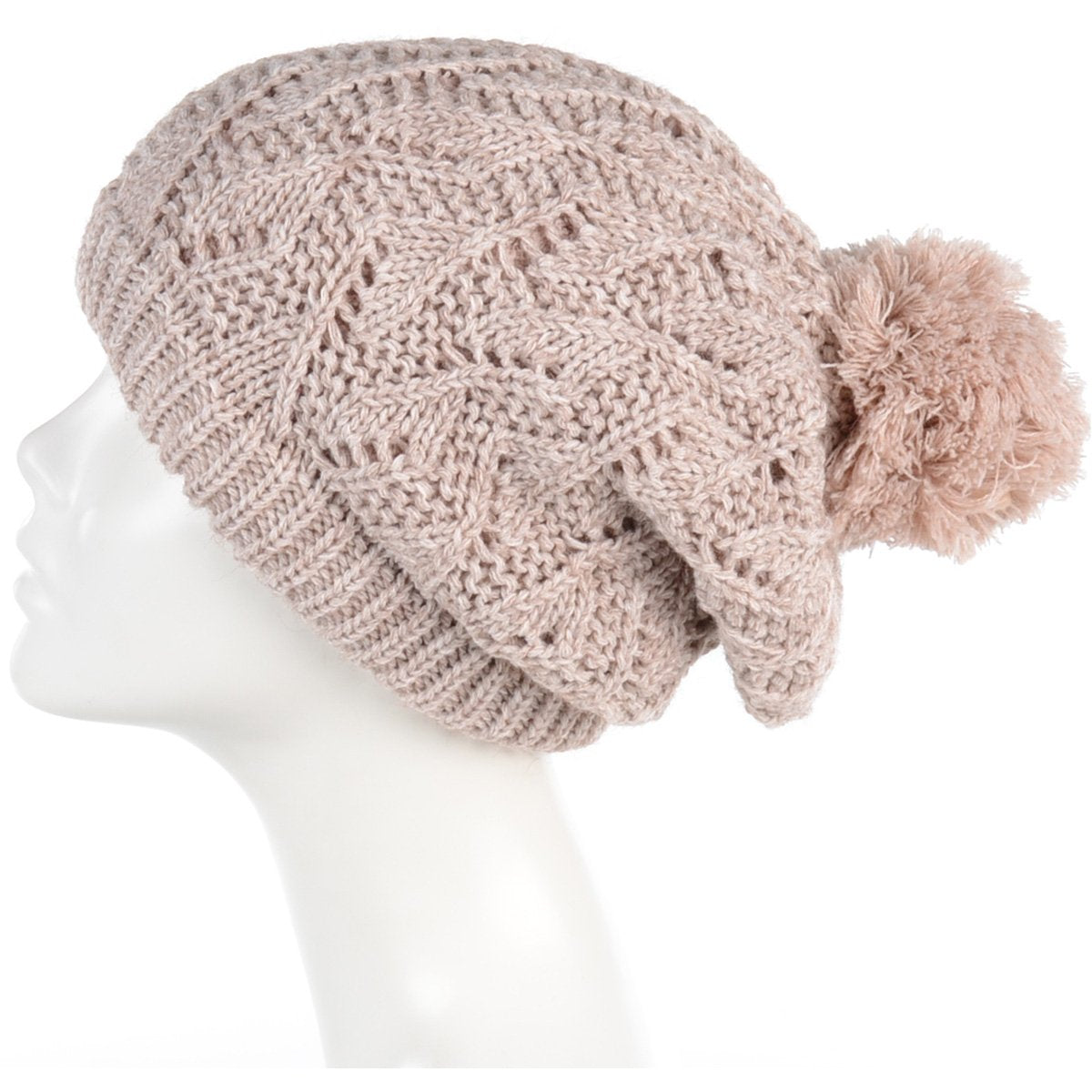 Solid Color Knitted Beanie W/ Pom-Pom & Double Lining - 12Pc Set