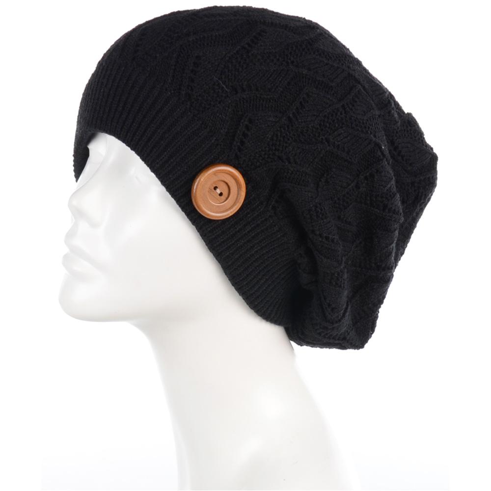 Solid Color Knitted Beanie W/ Wooden Button & Double Lining - 12Pc Set