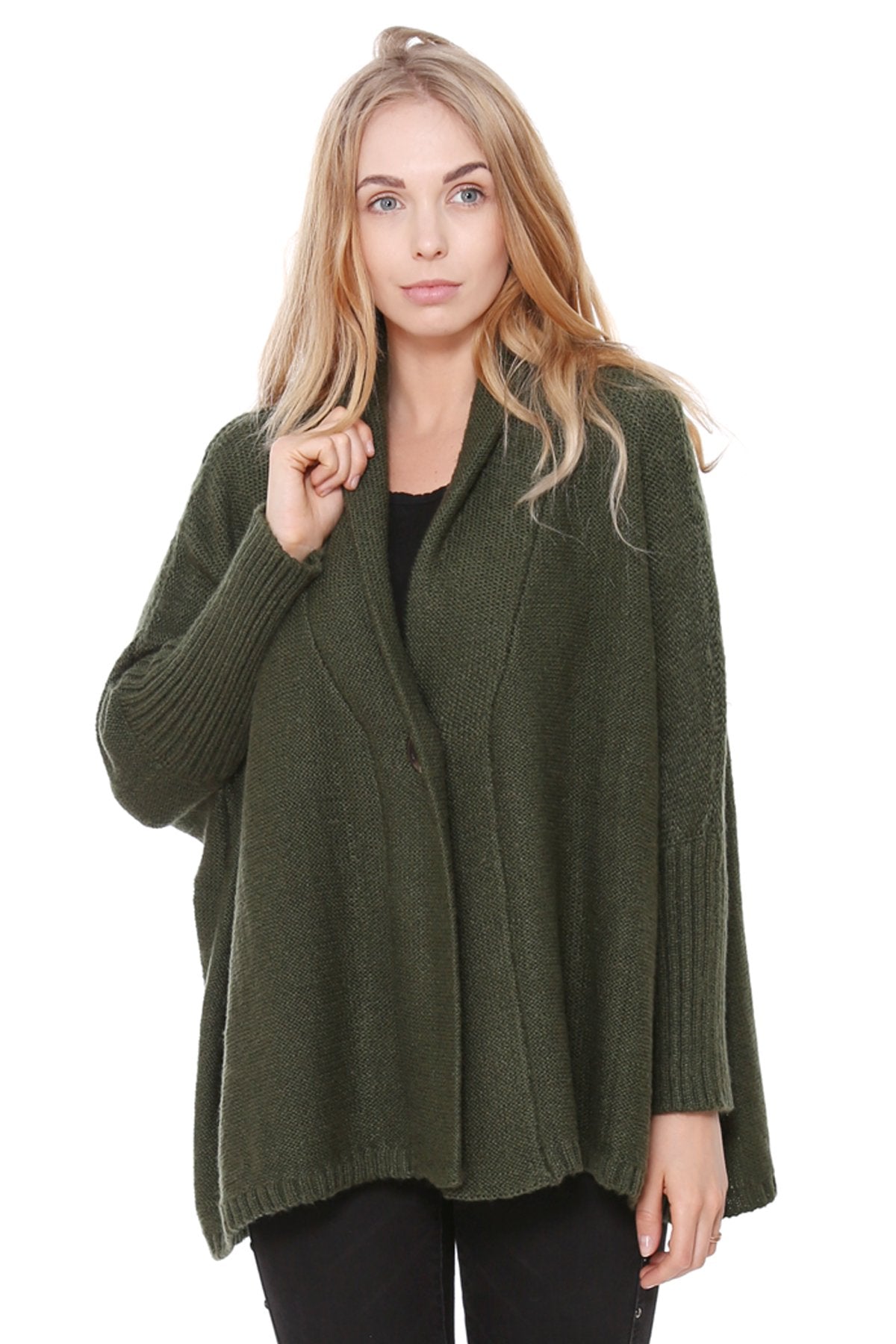 Solid Color Knitted Cardigan W/ Button Closure