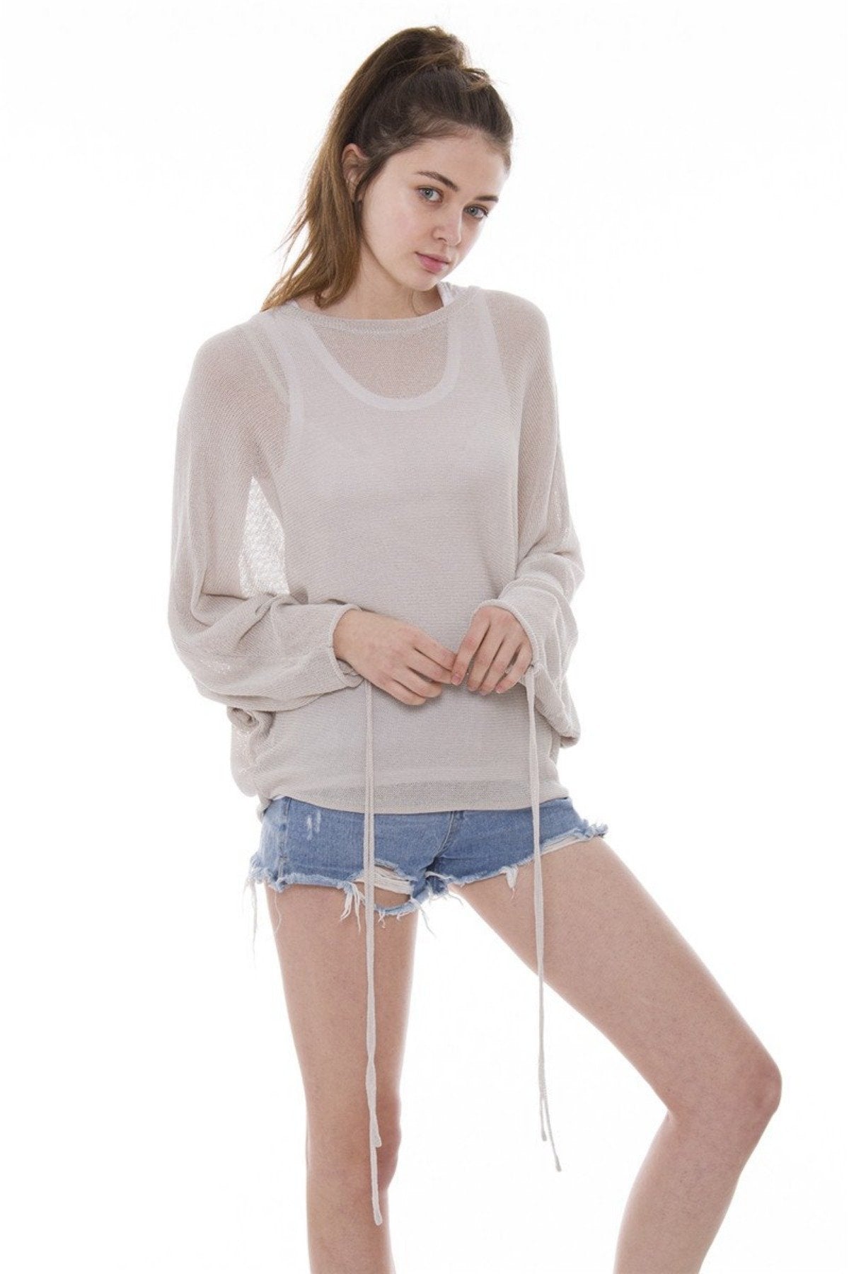 Solid Color Short Cover-Up W/ Dolman Sleeves & Tie-Knot