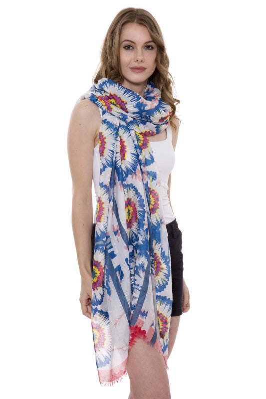 Soft Floral Print Oblong Scarf With Short Trim