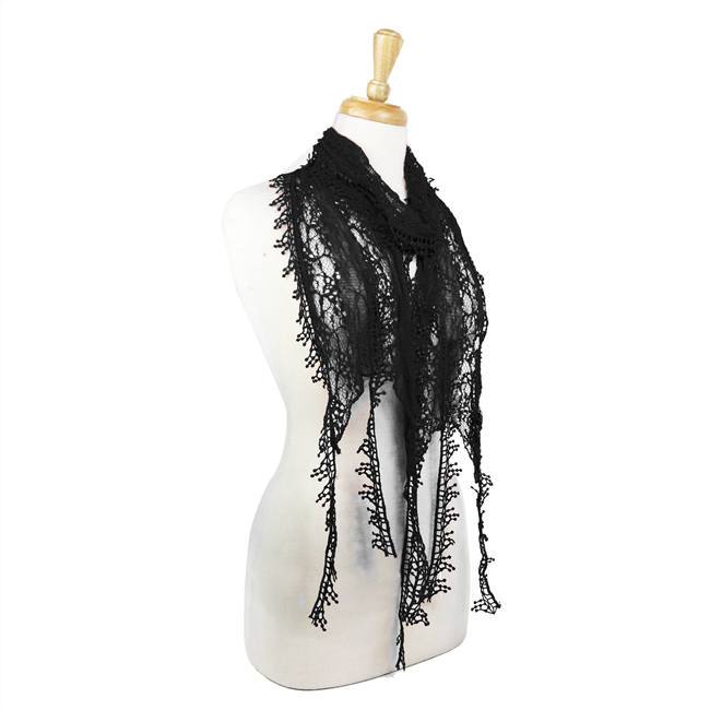 Fashion Lace Tassel Sheer Oblong Lightweight Scarf