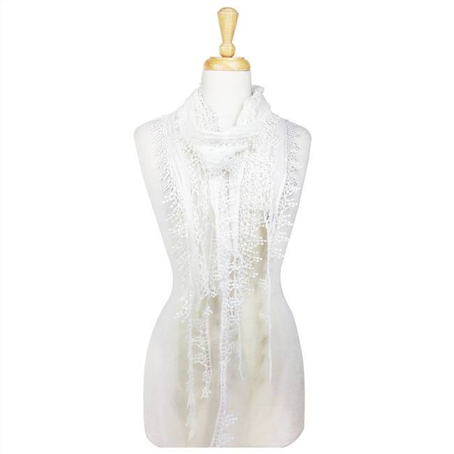 Fashion Lace Tassel Sheer Oblong Lightweight Scarf