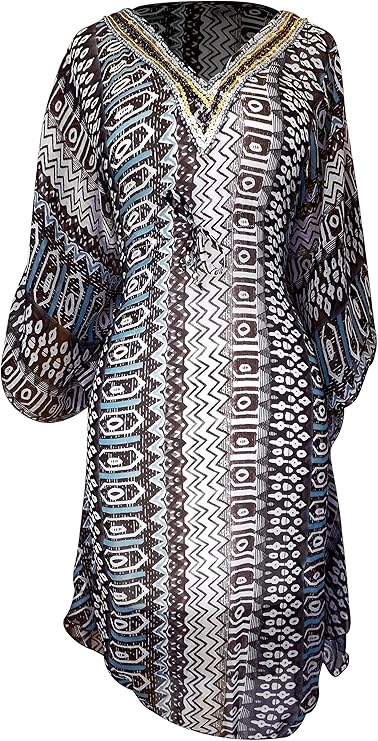 Wholesale Bulk Lot: Geometric Tribal Print Long Sleeve Tunic Mini Dress Brown Large