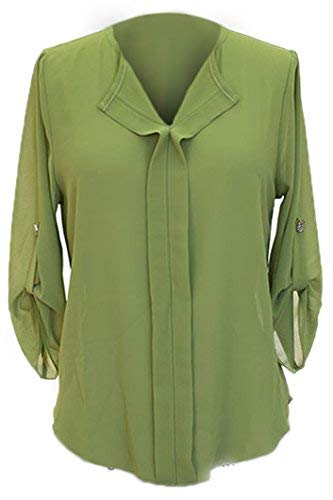 Wholesale Bulk Lot: Retro Vintage Semi Sheer Roll Sleeve Tab Blouse Green Large