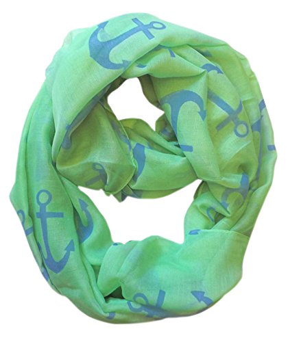 Wholesale Bulk Lot: Green Anchor Print Infinity Loop Scarf Reseller Pack for All Season Wear