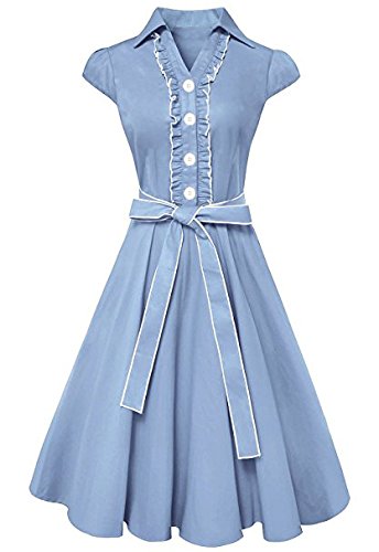 Wholesale Bulk Lot: Cotton Ruffle Neck Tie Cap Sleeve SkyBlue Sundress Small