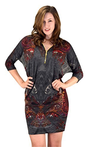 Wholesale Lot: XL Paisley Grey Red Summer Oversized Batwing Dolman Dress Bulk