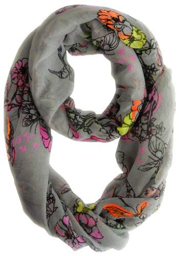 Wholesale Bulk Lot: Red Cherry Blossom Floral Print Infinity Loop Scarf Bright Grey Reseller Pack
