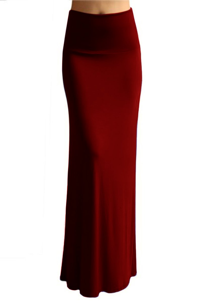 Wholesale Bulk Lot: Fold Over Waist Banded Maxi Skirt Burgundy