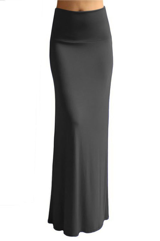 Wholesale Bulk Lot: Fold Over Waist Banded Maxi Skirt Grey Medium