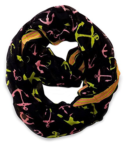 Wholesale Bulk Lot: All Season Infinity Loop Scarf with Black Border Anchor Print for Resellers