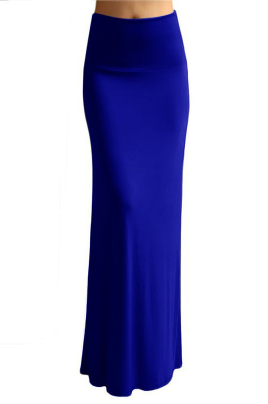Wholesale Bulk Lot: Fold Over Waist Banded Maxi Skirt Royal Blue Reseller