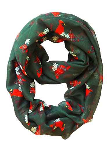 Wholesale Bulk Lot: Vintage Bird Print Two Tone Green Plaid Infinity Loop Scarf Reseller Pack