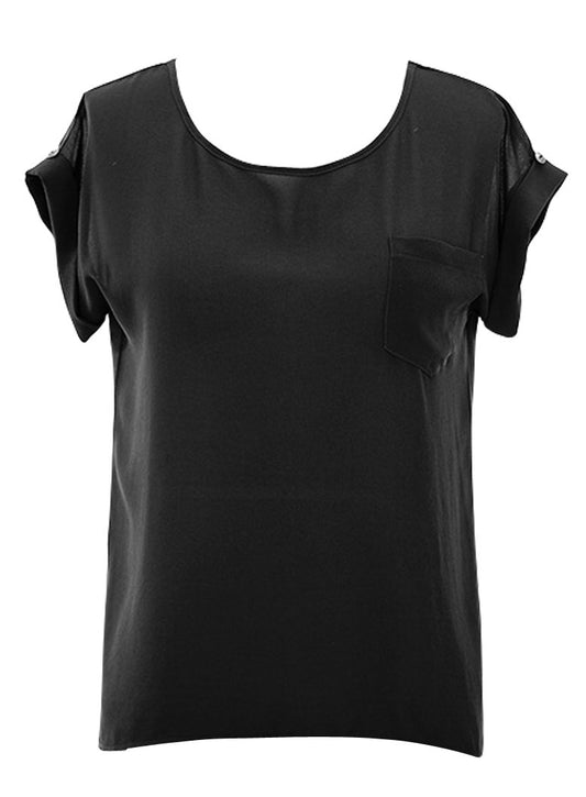 Wholesale Bulk Lot: Chiffon Scoop Neck Button Down Top, Small Black Reseller Pack