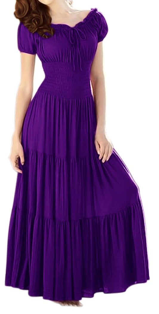 Wholesale Bulk Lot: Gypsy Boho Smocked Waist Renaissance Purple Maxi Dress Medium