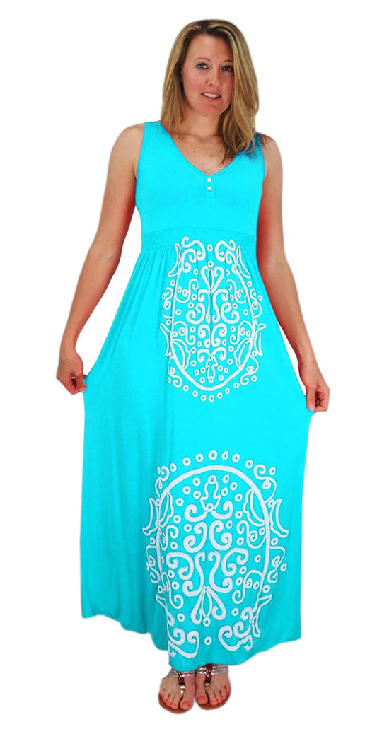 Wholesale Bulk Lot: Sleeveless Smocked Damask Embossed Maxi Dress Mint XL