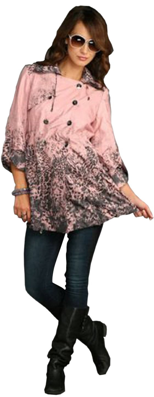 Wholesale Bulk Lot: Women's Leopard & Rose Print Fitted Trench Coat Medium Pink